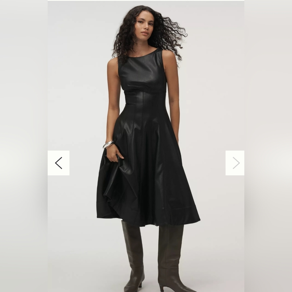 Anthropologie Black Sleeveless Faux-Leather Midi Dress